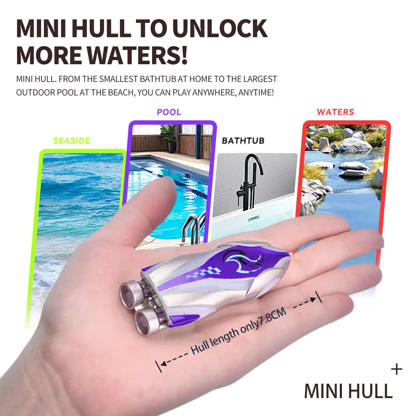 HUICAN 809 Mini Remote Control High Speed RC Boat Two Motors Led Light 360° Rotation Palm Speed Boat Summer Water Toy Pool Toy 2