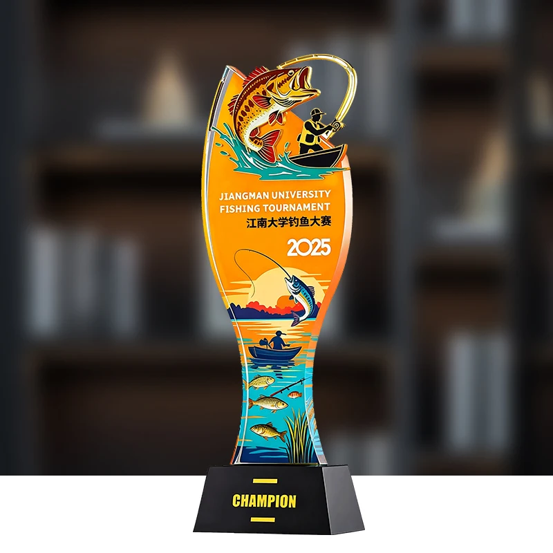 Customized Annual Fishing Competition Crystal Trophy, Lettering High-end Souvenir, Home Decoration Awards Fish Shape Trophy, 1Pc