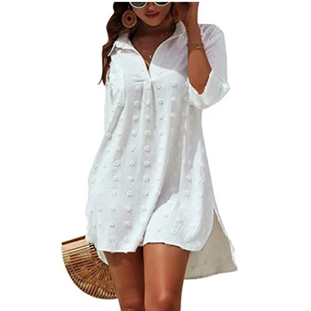 여성용 미니 블랙 화이트 원피스, 턴다운 칼라, 우아한 비치 파티 드레스, 여성 가운, 2024 신상 패션, 캐주얼