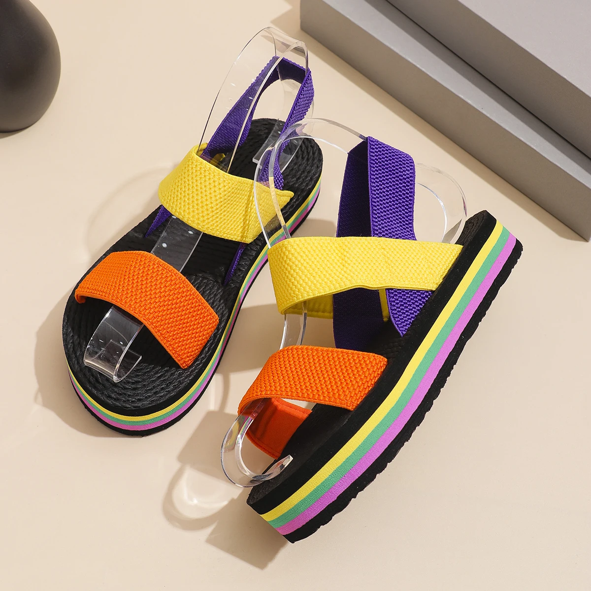 Women's fashion trend multi-color bottom matching color belt non-slip wear comfortable soft soled sandals