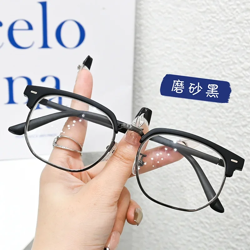 Anti Blue Light Glasses Fashion Eyeglasses Unisex Square Plain Metal Frame Polygon Eyeglasses for Men Women