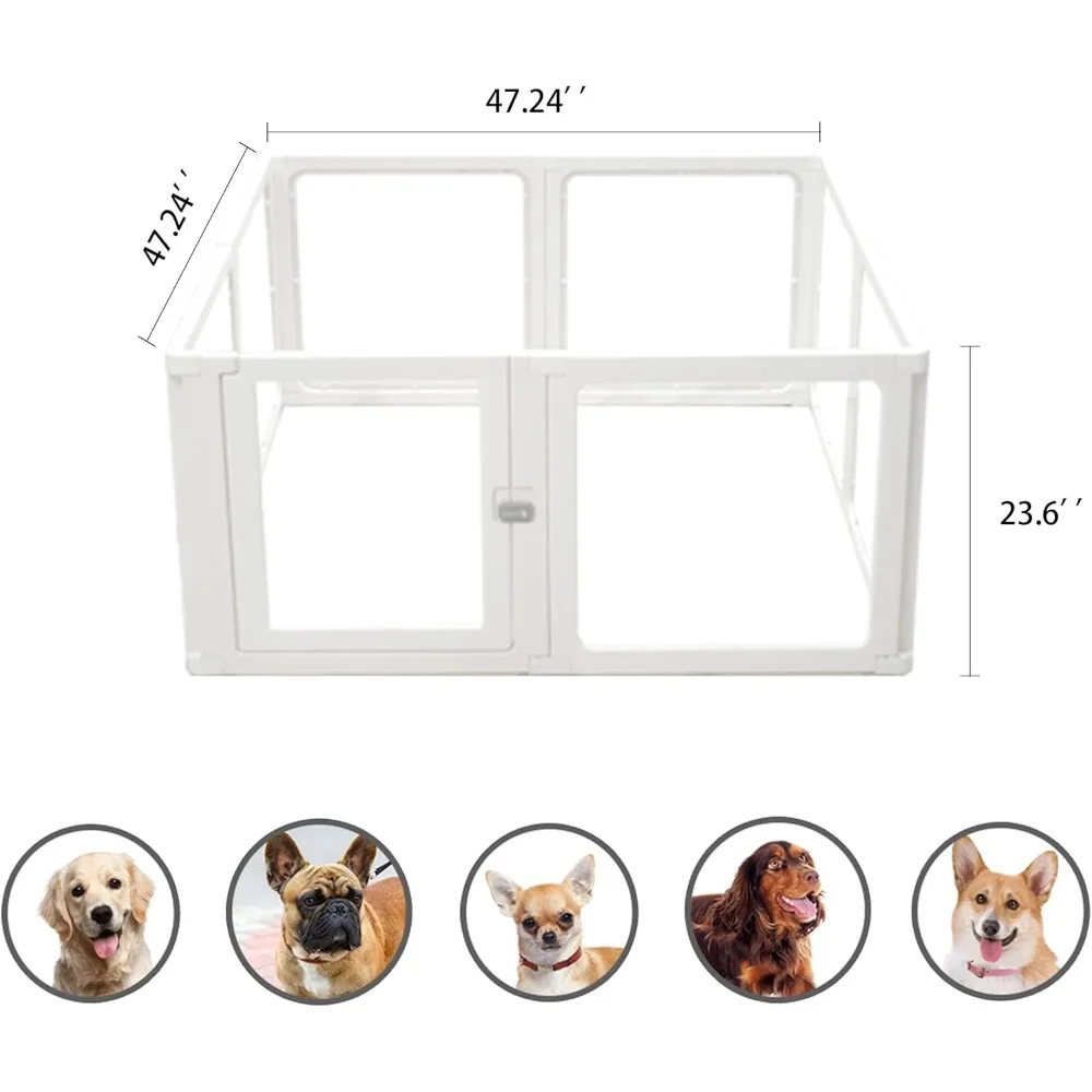 Citylife Dog Playpen with Door Clear Pet Playpen for Indoor Outdoor Easy to Install and Remove Puppy