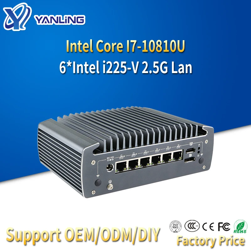 10Th Gen Intel I7 10810U Mini Pc Firewall Appliance 6X Intel I225-V 2.5G Dp Hd Pfsense Router Morbido Senza Ventola