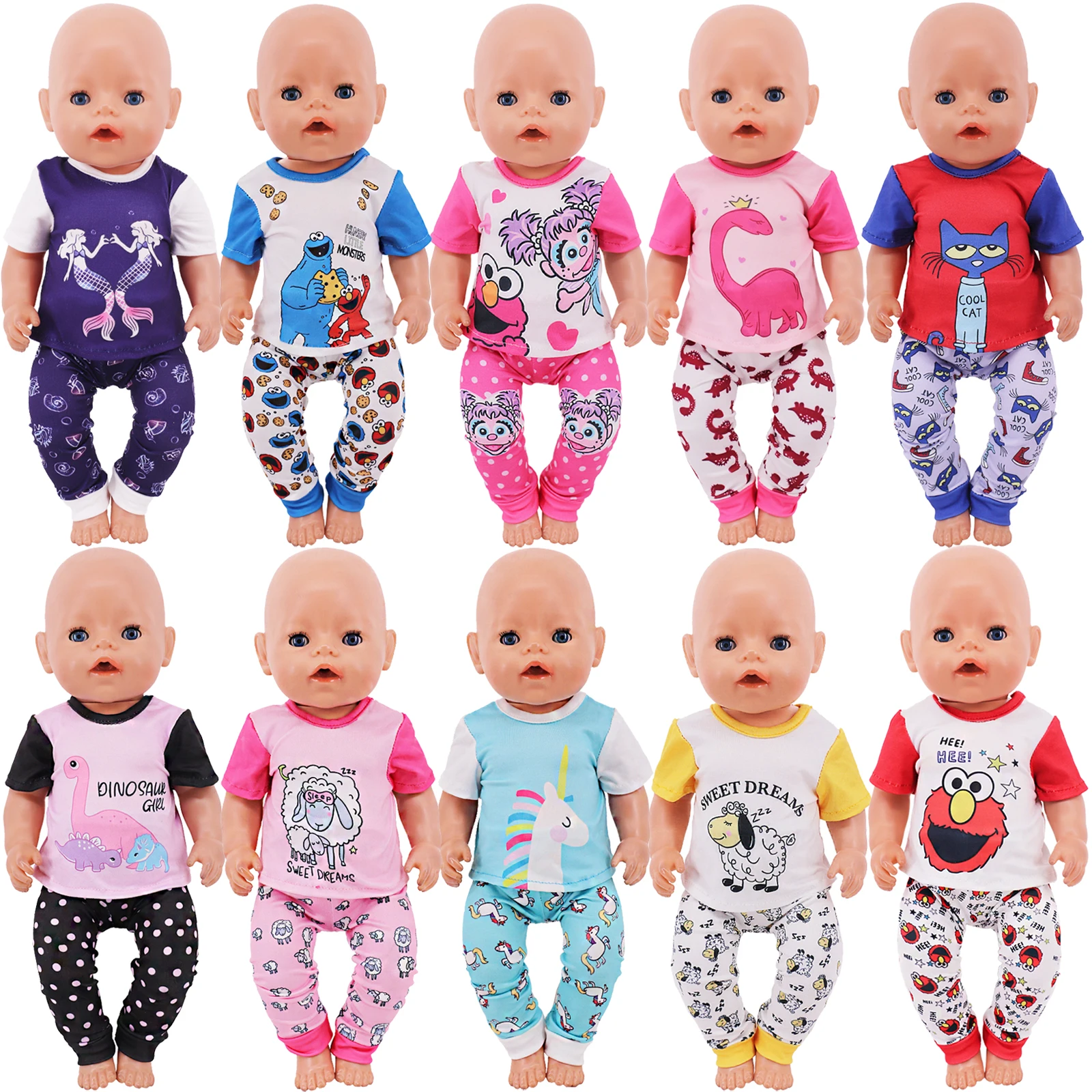 Doll Clothes For 18inch American Doll&43Cm Reborn Doll Cute Cute Cartoon Home Suit Doll Accessories Our Generation Girl's Toys 2