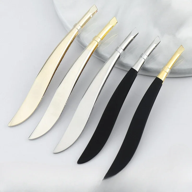 

Nose Hair Eyebrow Tweezers Beauty Stainless Steel Tweezers Diagonal Eyebrow Trimming Banana-shaped Beard Pulling Tool