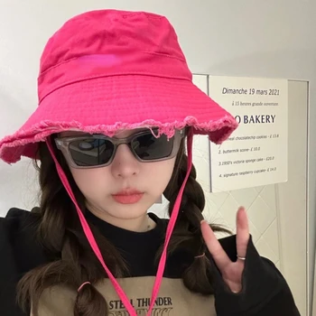 남녀공용 솔리드 버킷 햇, 큰 챙, 선캡, 선스크린 챙, 슬링 모자, Y2K 스타일, 야구 골프 모자, 패션, 신제품