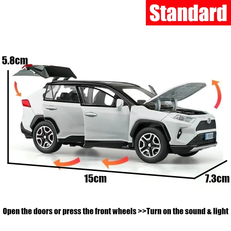 1/32 Toyota RAV4 SUV Off-Road Toy Car, JKM Diecast Metal Model Sound & Light Doors Openable Educational Collection Gift For Boy 6