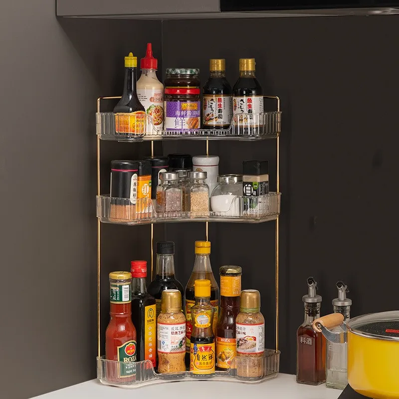 Bathroom Corner Storage Shelf Kitchen Home Organizer Rack Acrylic Makeup Lipstick Skincare Shampoo Tabletop Holder 2/3 Layers 4