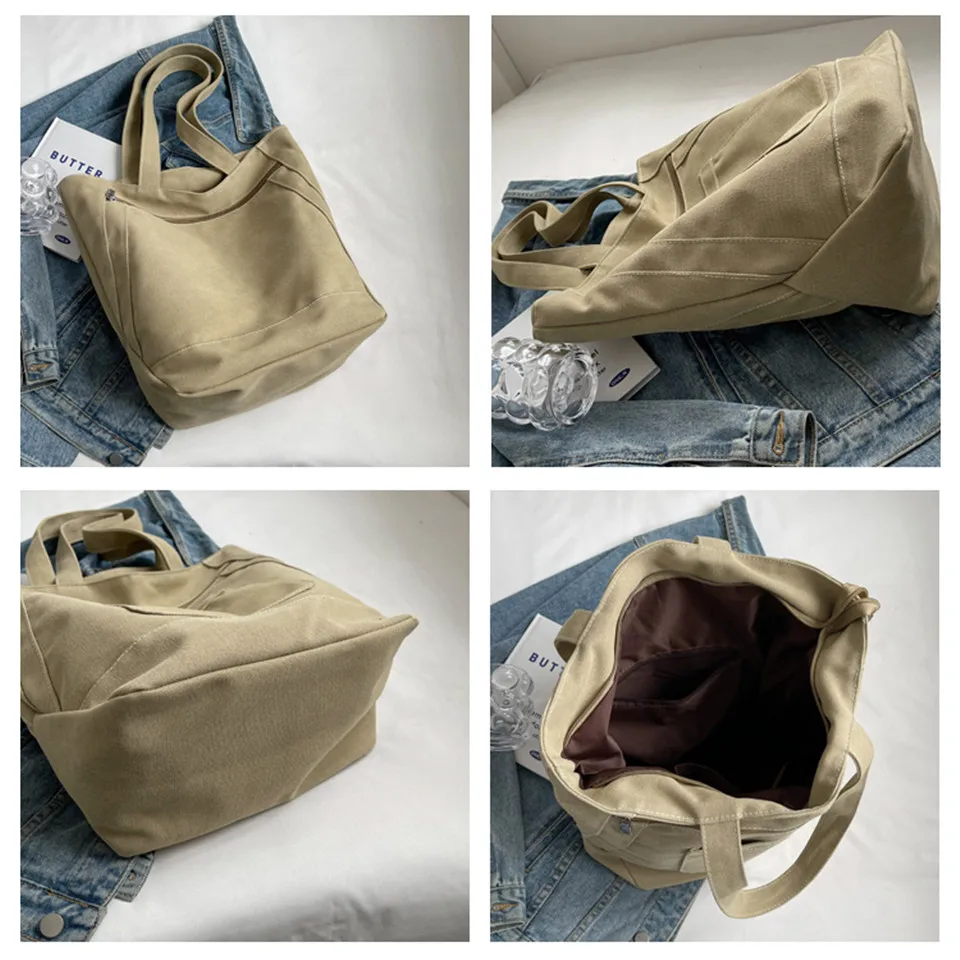 Women Canvas Shoulder Bag Large Pocket Casual Tote Women's Handbags Shoulder Handbags Travel Capacity Tote Shoulder Bags