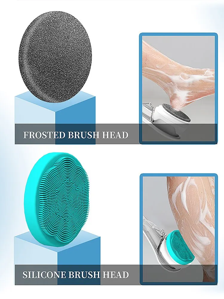 KEMEI Electric Body Brush Rechargeable Back Washer for Shower Long Handle Exfoliating Rotating Scrubber for Shower Bathing
