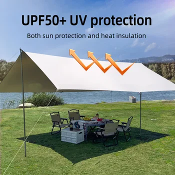 Camping Tarp with 2 Poles, Beach Sun Shade Windproof Design, Larger Sun Shelter UPF50+ Portable Tent Cover & Beach Canopy & Rain
