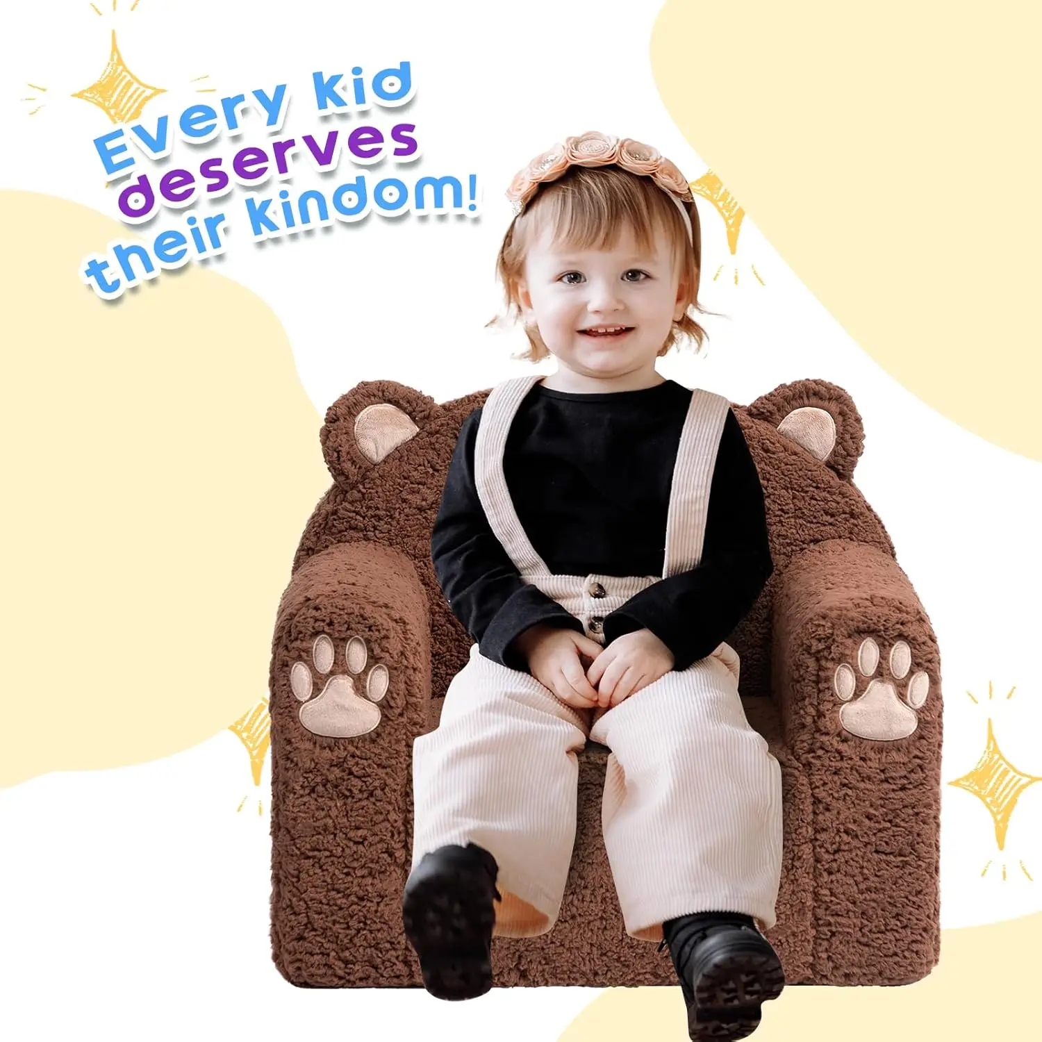 Toddler Couch Ultra-Soft Snuggle Chair, Comfy Sherpa Foam Filled Lovely Bear Sofa, Kids Cozy Corner Play Couch 4