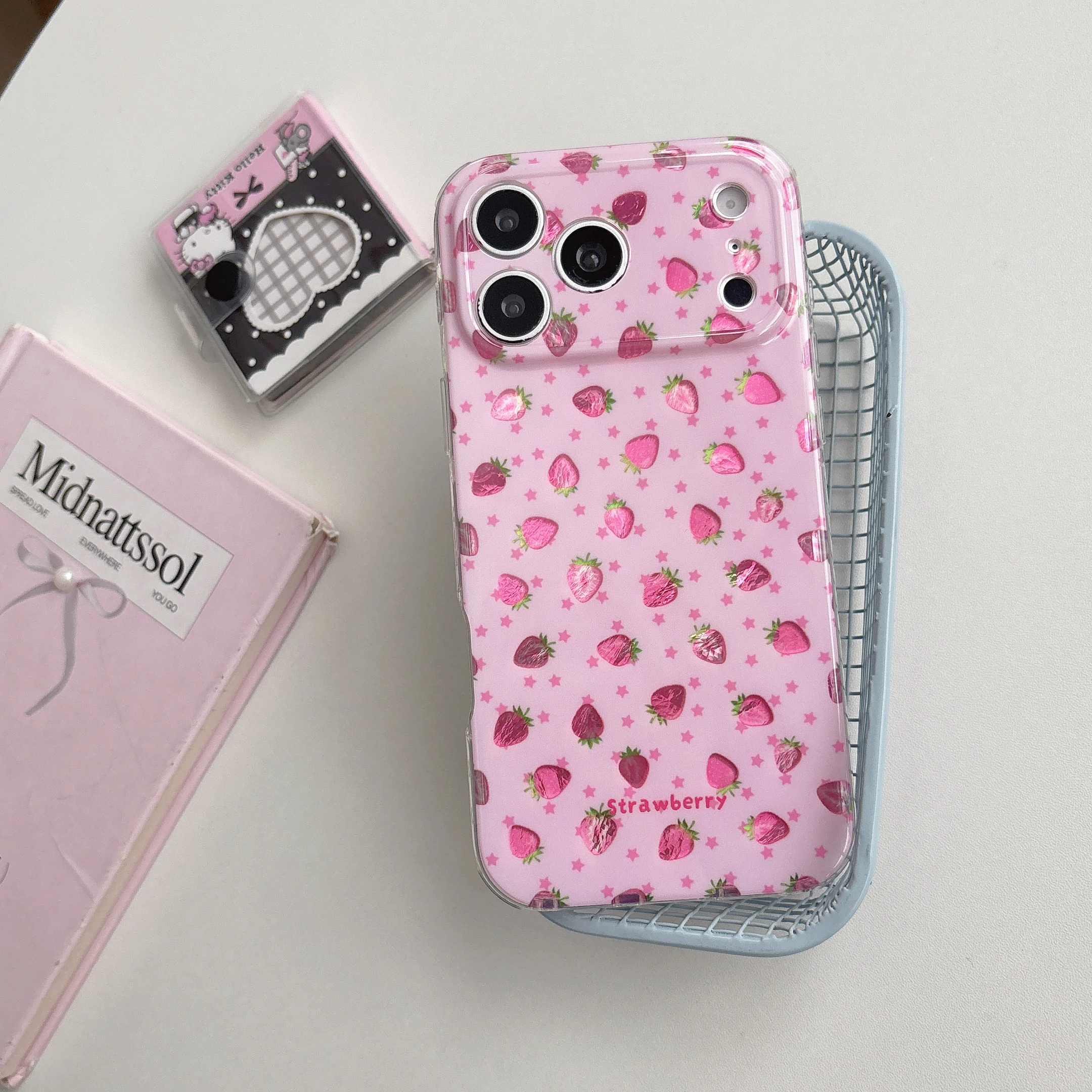 Vibrant Pink Strawberry Print Anti-Scratch Shockproof Girly Phone Case Back Cover