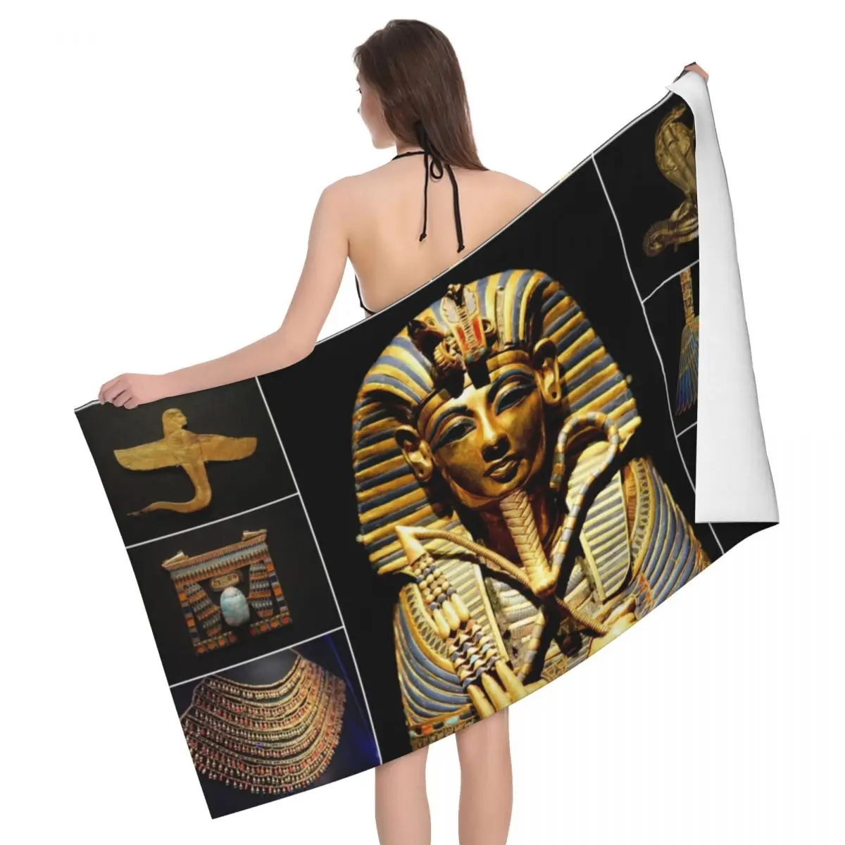 Egypt Ancient King Tutankhamun Beach Towel Super Soft Quick Dry_voghion.com