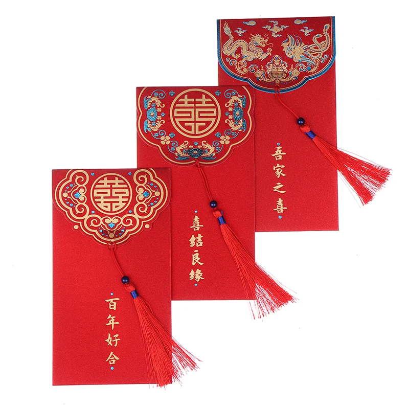 

6Pcs Wedding Hongbao Bronzing Red Envelope for New Year Decoration Lucky Red Packets Spring Festival Money Bag