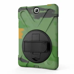 Durable 360° Rotating Stand Tablet Case with Hand Strap and Shockproof Protection for A 9.7 SM-T555 T555 (Camouflage)