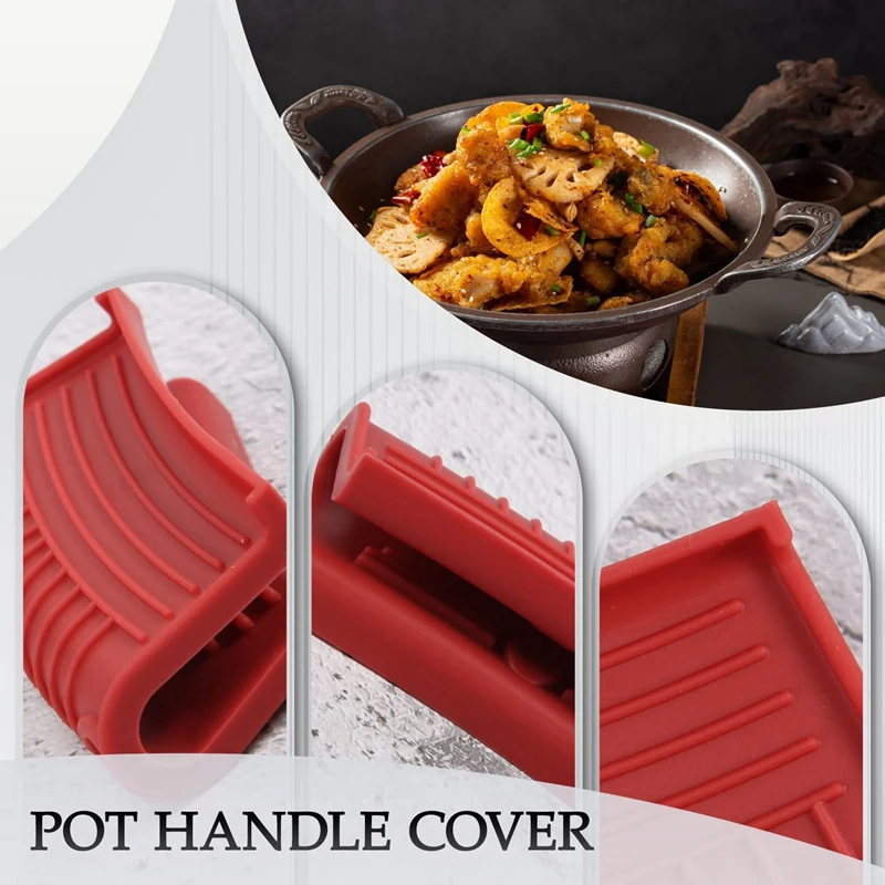 Thickened Silicone Pan Handle Cover Insulation Cover Pan Ear Clip Cast Iron  Pan Frying Pan Wok Handle Holder,Red,8PCS