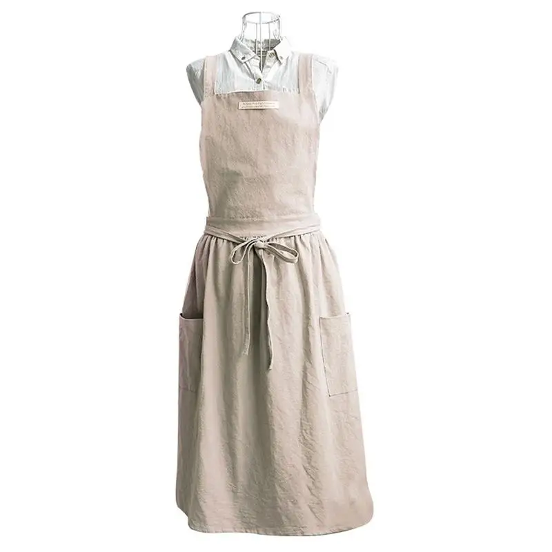 

Simple Florist Apron Cotton Linen Gardening Coffee Shops Kitchen Aprons For Woman Cooking Baking Restaurant Vintage Apron