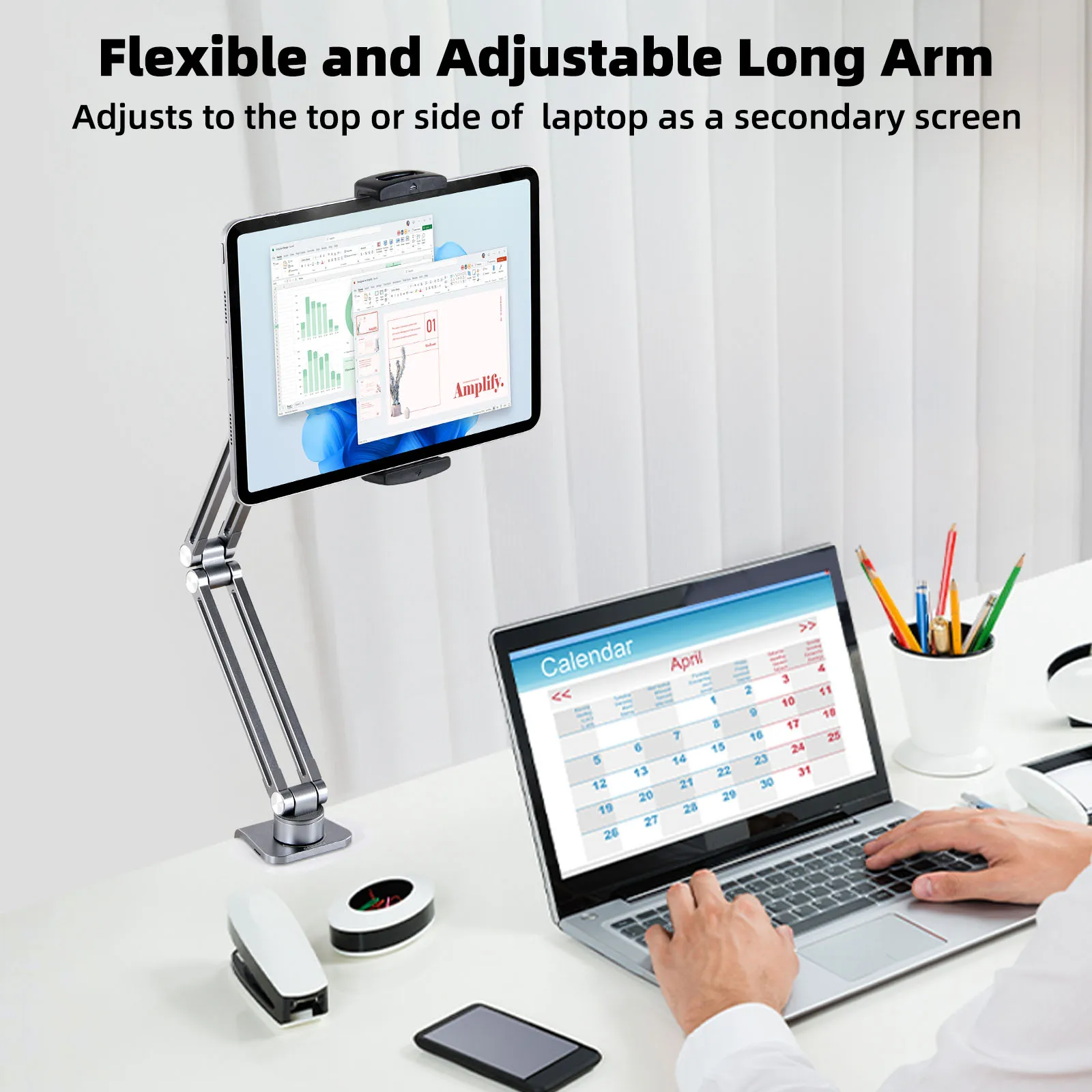 Eary Bedside Clip Phone Tablet Holder Multi-Angle Adjustable Overhead Lazy Bracket Metal Long Arm Stand Fit For 4-12.9 Inch Ipad