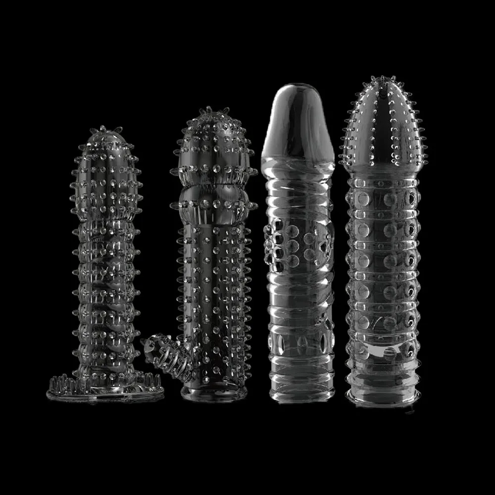 4pcs Ribbed Textured Penis Sleeves Lasting Dotted Penis Sleeve Clitoris Massage Vibrator Condoms Delay Cock ring Sheath Enlarge