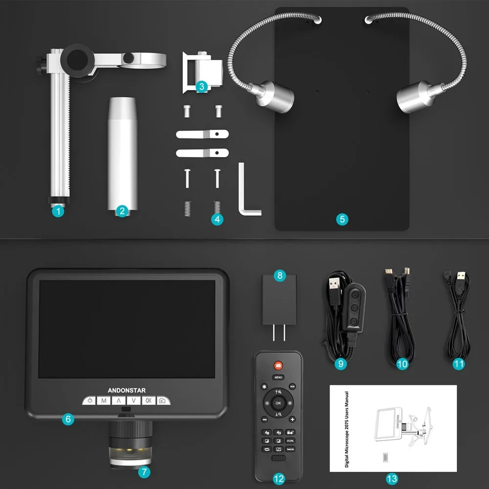 Maxgeek Andonstar UHD 스크린 디지털 현미경, 전자 제품 납땜 및 수리용, AD207S, 7 인치