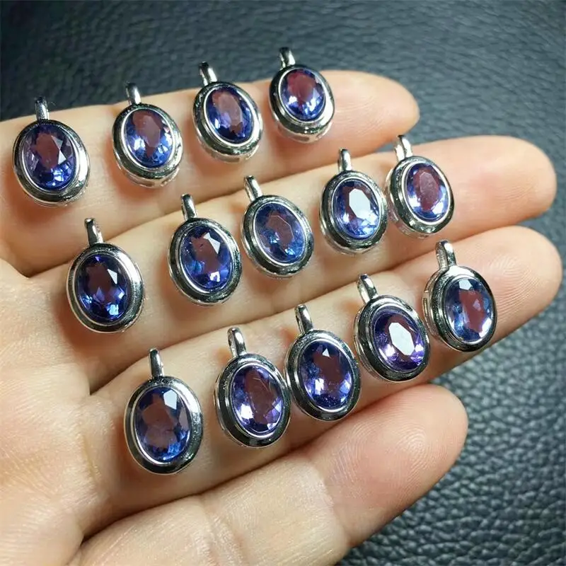 

S925 Natural Blue Fluorite Pendant Crystal Carving Polishing Mature Charm Jewelry Birthday Present Holiday Gift 1pcs 5x7mm