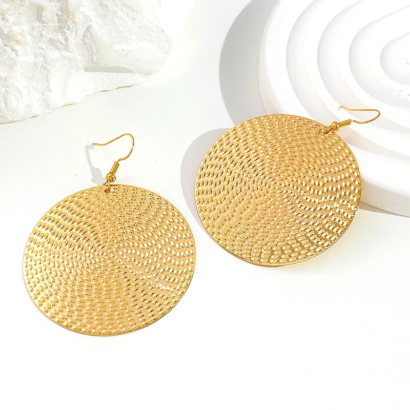 Sa88e86b531f64436b3dfdfe3283614fdo Punk Exaggerated Gold Silver Color Drop Earrings for Women Fashion Big Round Circle Dangle Earrings Statement Jewelry Mallzona