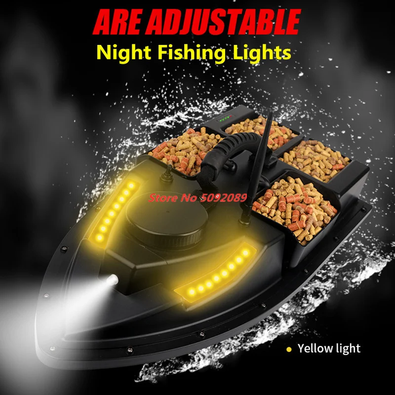 54CM 4 Hopper 100 GPS Auto Return Cruise RC Fishing Bait Boat 500M 2KG Adjust LED Lighting 100 Point GPS Fishing Bait Boat Nest 3