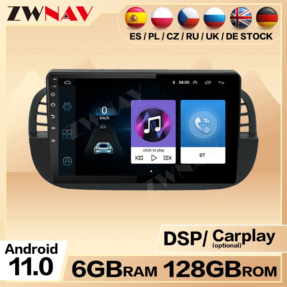 Schermo Ips Android 6G + 128Gb Per Fiat 500 Car Auto Radio Multimedia Stereo Carplay Bluetooth Head Unit Display Dsp