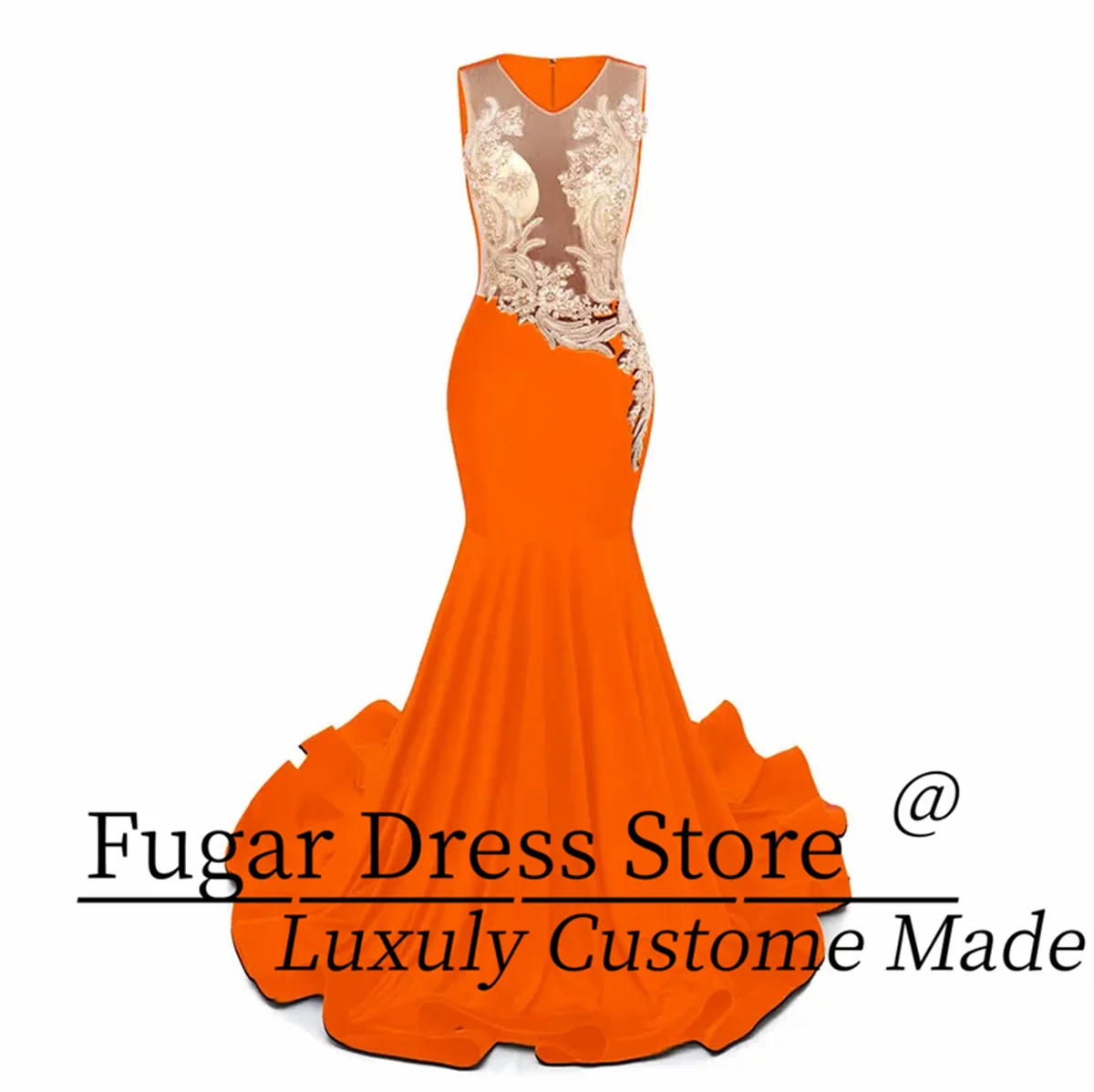 TIANTIAN Orange Sexy Sleeveless Mermaid Evening Gowns Women Special birthday Prom Dresses