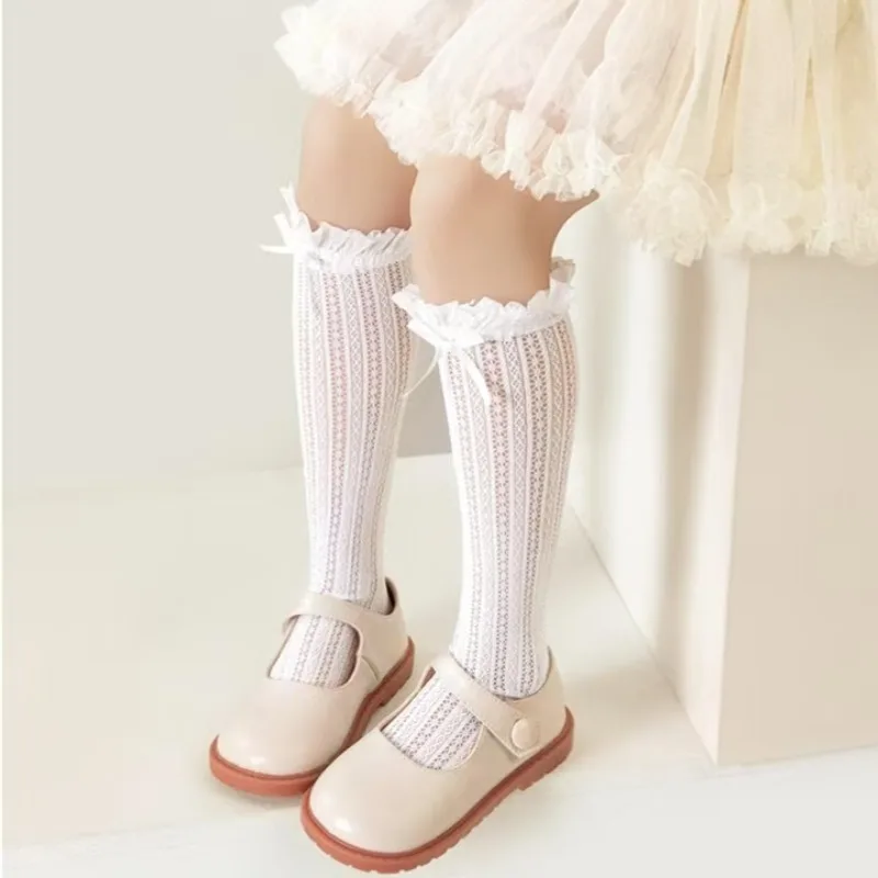 Lolita Lace Silk Knee-High Socks Fishnet Hollow-out Floral Crochet Bowknot Ruffle Trim Design Stockings Parent Child Socks sports socks kids socks cotton knee socks knee length socks
