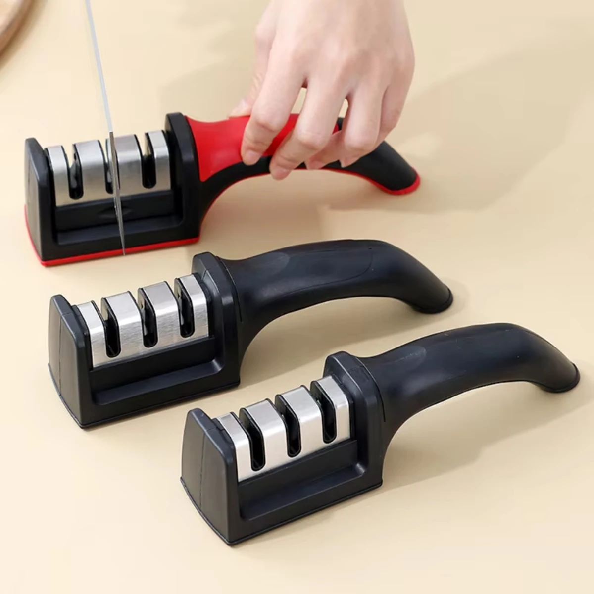 Enhanced Handheld Multi-Stage Knife Sharpener with Non-Slip Base