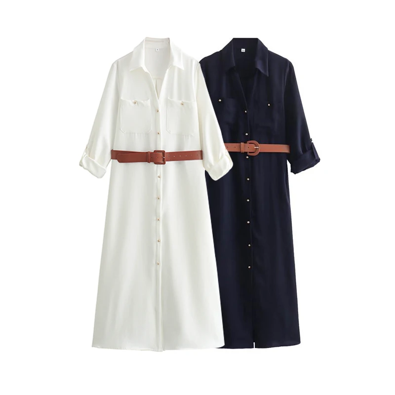 여성용 용수철 드레스, 심플 패션, 루즈 원피스 스트리트, 우아한 벨트 장식, 홀리데이 원피스, 2024 신상  Best5