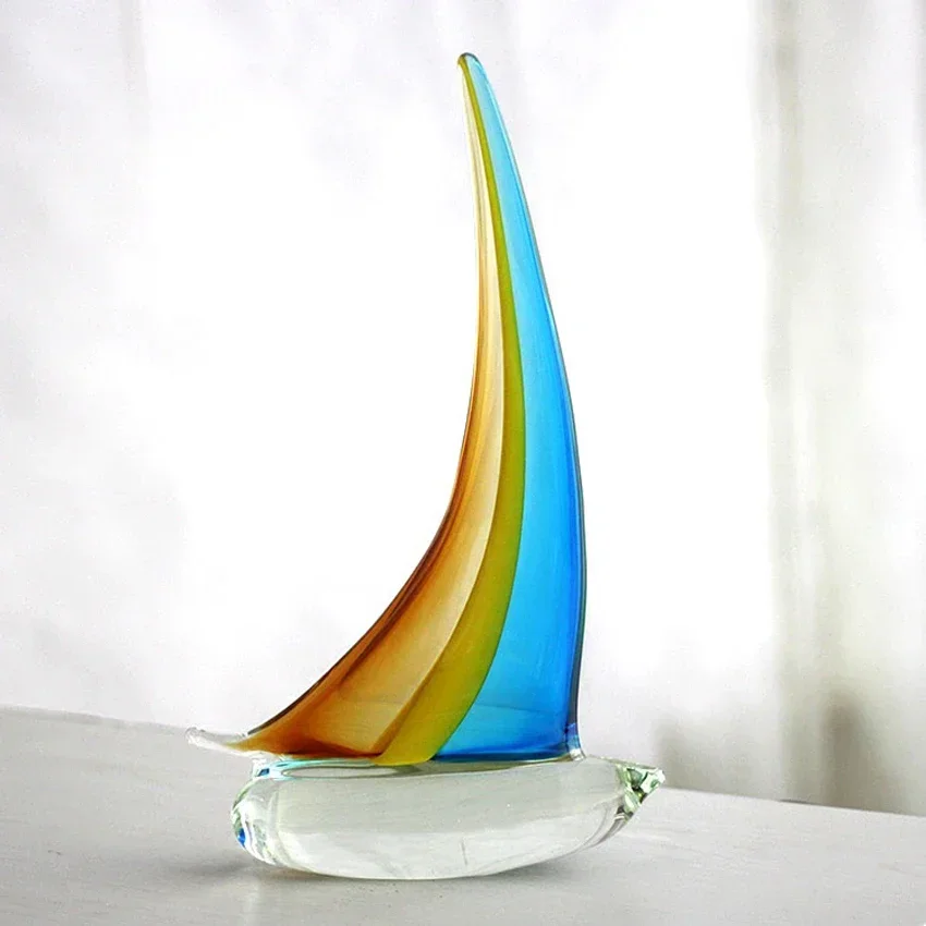 

High quality Modern Coloured glaze sailing Craft Home Desktop Decoration creative Artificial blowing glass sailing wedding gifts