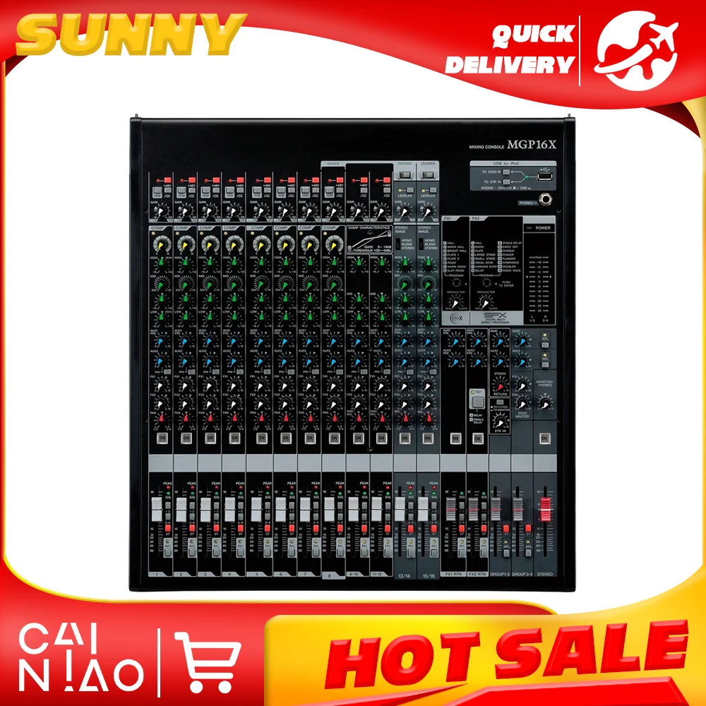MGP16X 16 Channel Premium Mixing Console 10 Mic Inputs with 48V Phantom Power and HPF per Channel