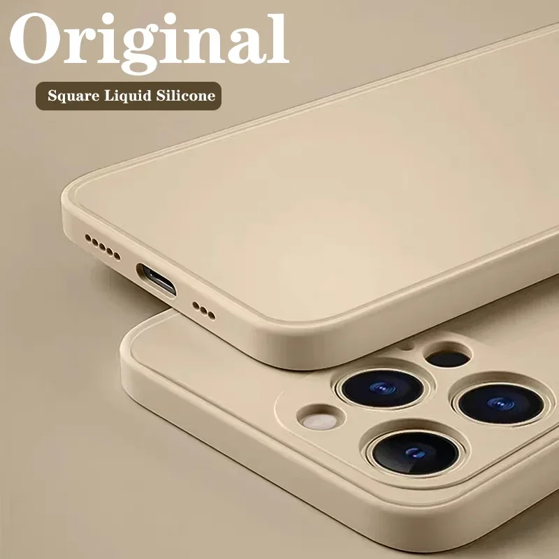 iPhone Case Liquid Silicone Soft Case Lens Protector Shockproof Cover For iPhone 16 15 14 13 12 11 Pro Max Plus