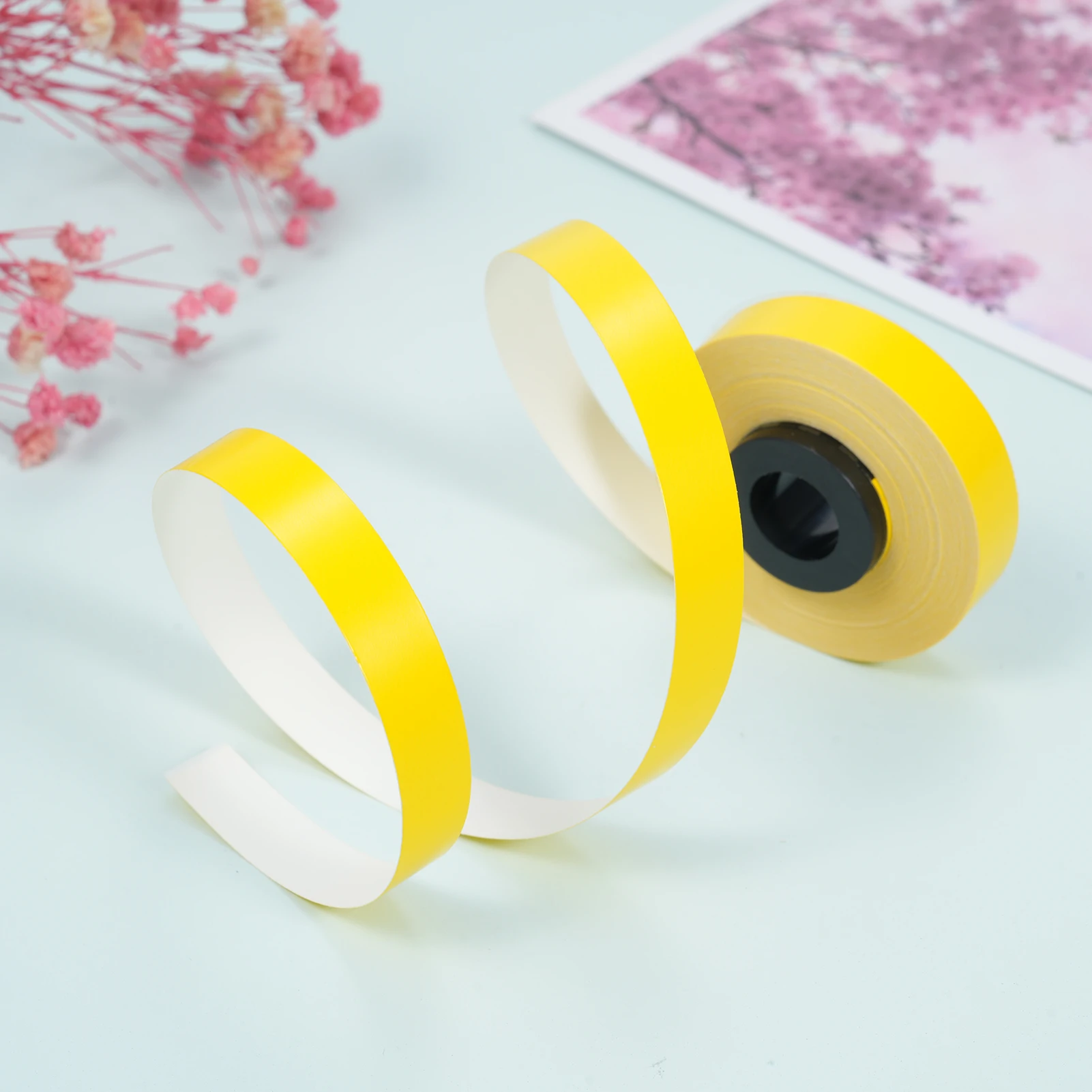 MAX LM 라벨 프린터용 PET 라벨 테이프 리필, LM-370A, LM-380E, LM-380A, LM-380EZ, LM-390A - 9mm x 8m, 흰색, 노란색, 10 팩