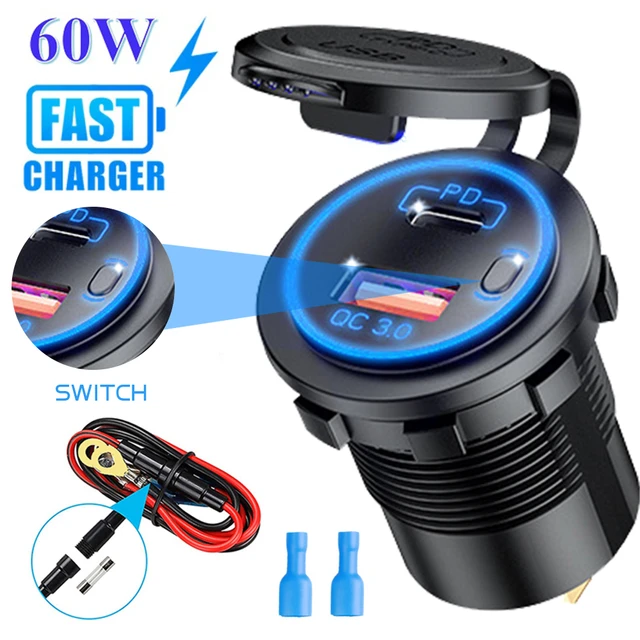 Cargador Coche Carga Rapida, 60W Cargador Coche USB C Cargador Mechero USB  Carga Rapida PD&QC3.0 Adaptador Cargador Movil Coche y 2X Cabe USB C para