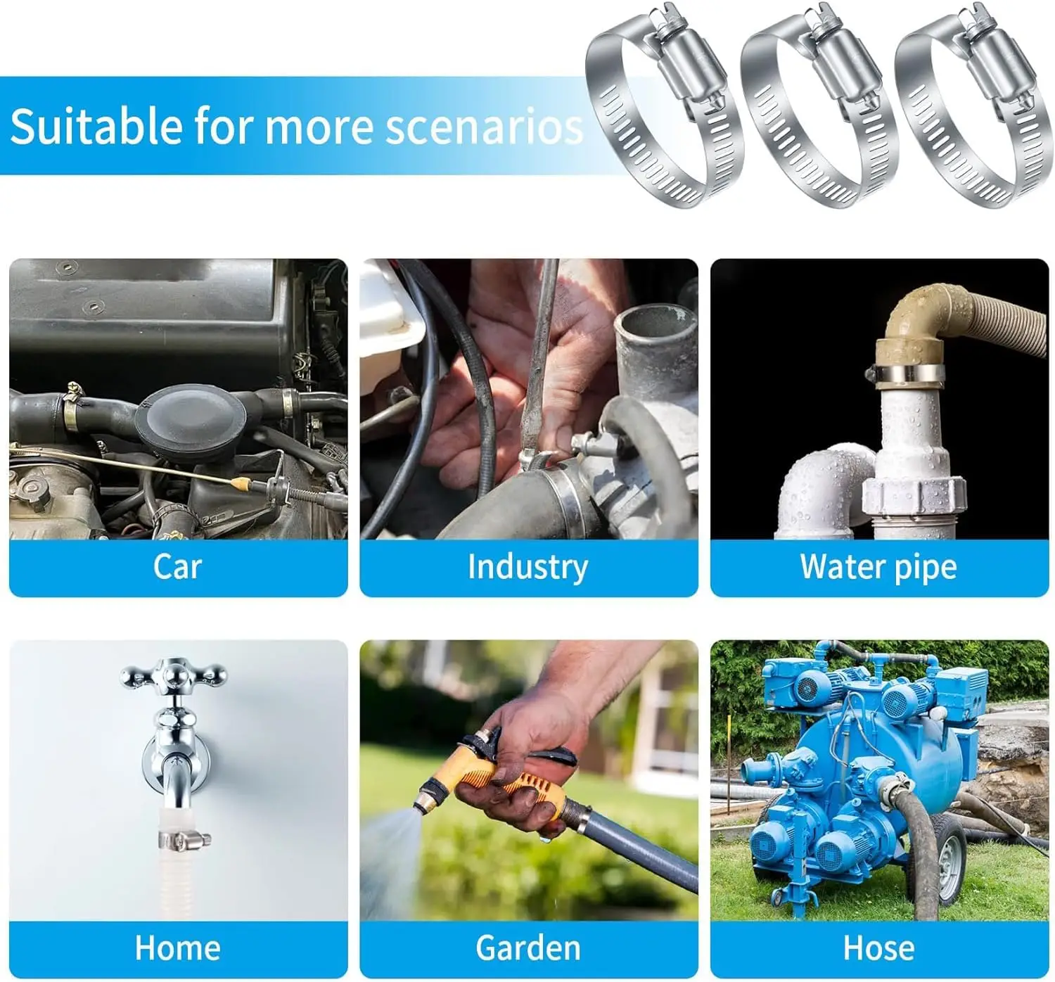 Hose Clamps Pipe Clamps 6mm~1400mm Diameter Hose Clamp Adjustable 304 Stainless Steel Fuel Line Hose Pipe Clip for Dryer Vent Air Duct Automotive Plumb
