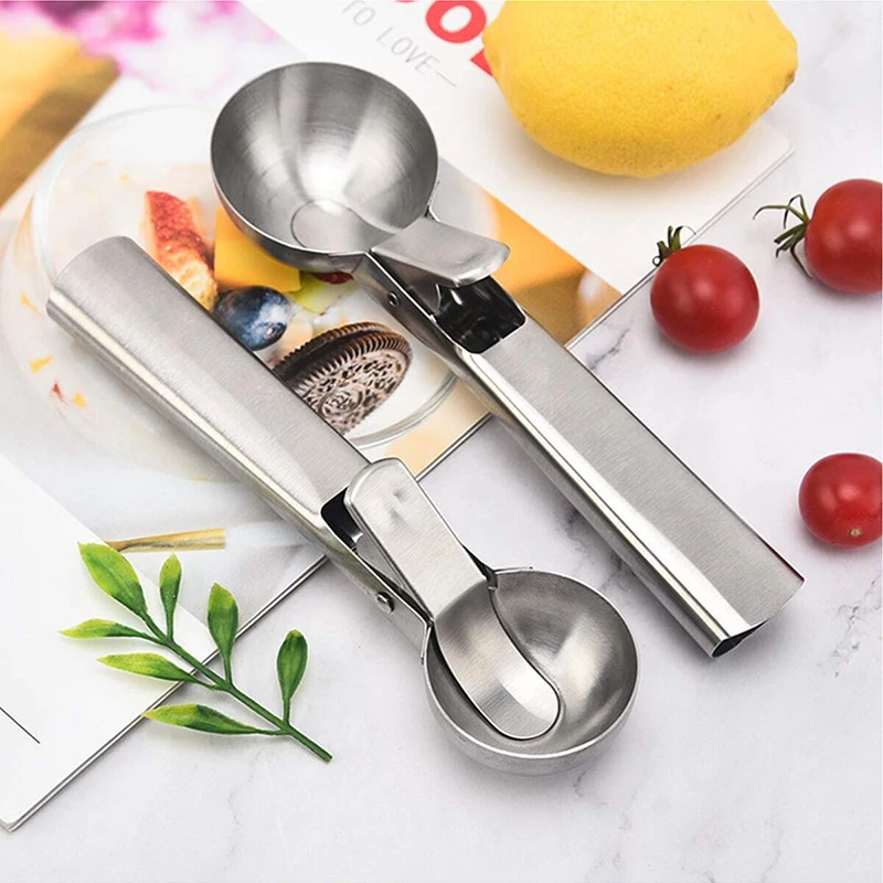 Stainless Steel Ice Cream Spoon Ball Digger Multifunctional Elastic Type Fruit Spoon Watermelon Household Kitchen Tools ice cream scoop ice cream bowl spoon set