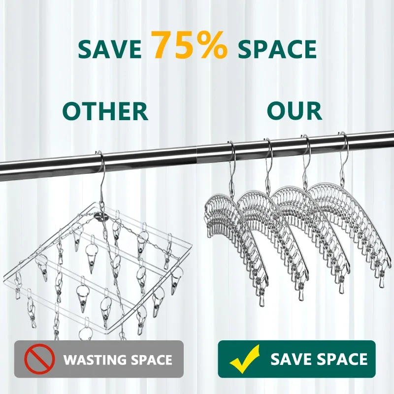 16/10 Clips Stainless Steel Clothes Drying Hanger Windproof Clothing Rack Socks Laundry Airer Underwear Socks Holders Organizer 4