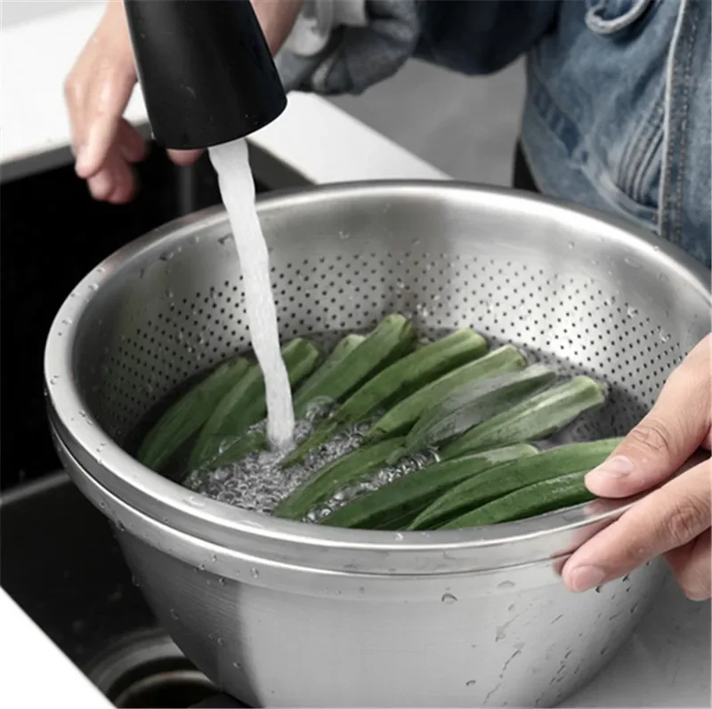 304 stainless steel drain basket vegetable rice washing basin water leakage washing sieve sesame filter net fruit hole bowls Drain Basket