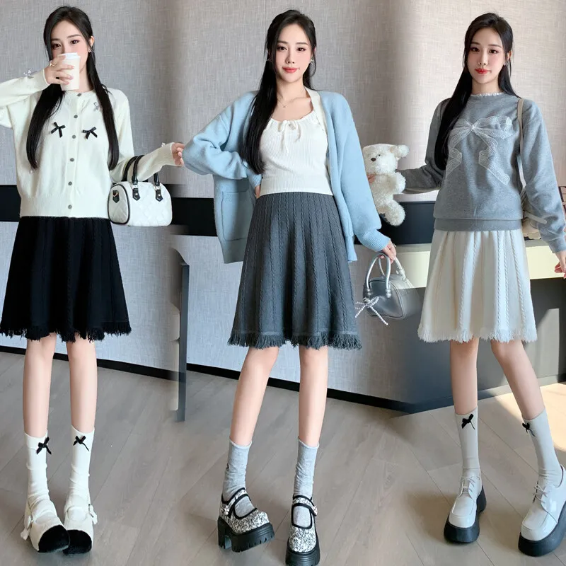 Y71810# Pregnancy Skirt Skirts Women High Waist Tassel Slim Clothes Knitted Maternity Skirt