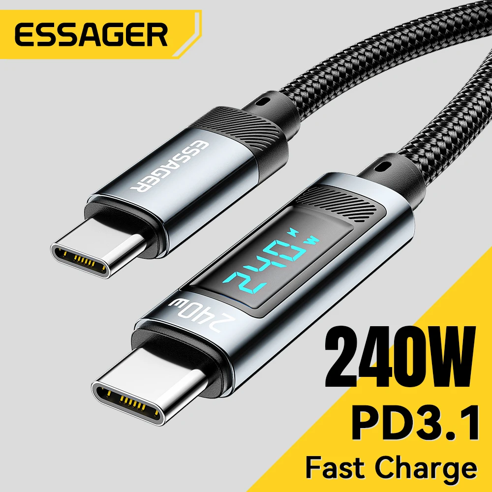 Essager 고속 충전 충전기 와이어, 맥북 프로, 샤오미, 삼성 노트북용, 240W USB C-USB C 케이블, 100W PD 3.1, USBC 코드 2M