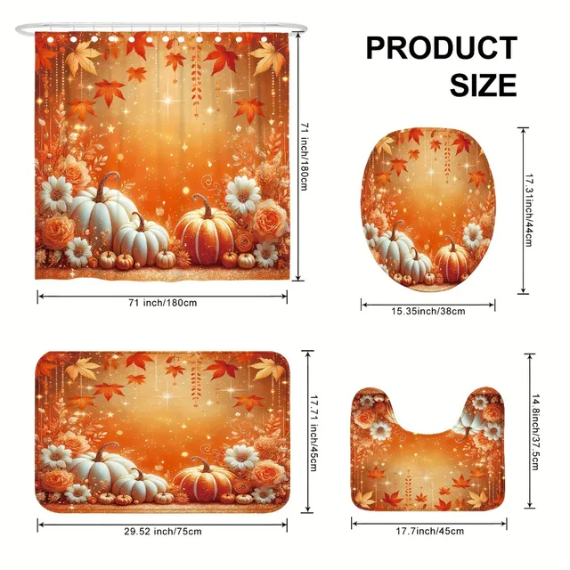 1/4pcs Autumn Thanksgiving Shower Curtain Set 3