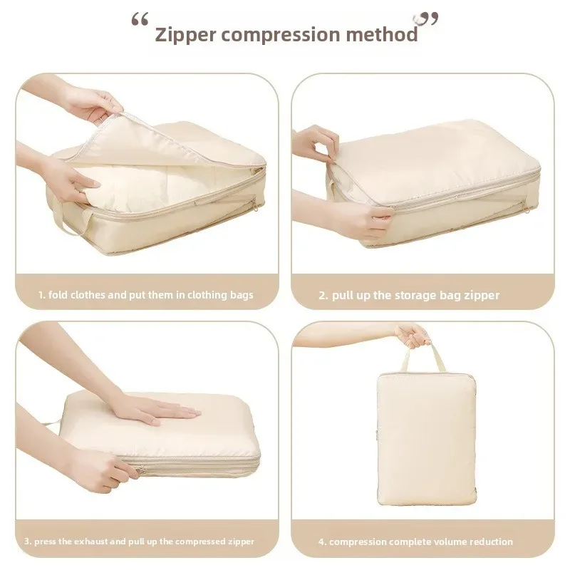 Juego de 4 Cubos de Embalaje para Viaje, Organizadores de Ropa con Compresión, Bolsas de Almacenamiento Impermeables para Equipaje con Asas para Accesorios de Viaje