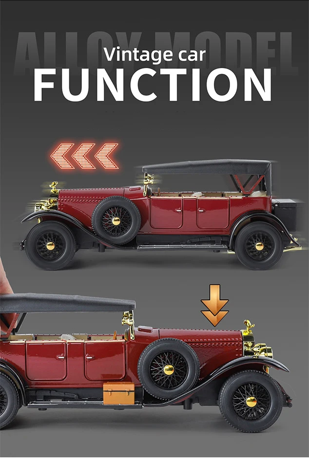 1/24 Rolls-Royce Phantom I Legierung Retro Luxy Automodell Druckguss Metall Klassische alte Fahrzeuge Automodell Sound und Licht Kinderspielzeug Geschenk – Detail 9