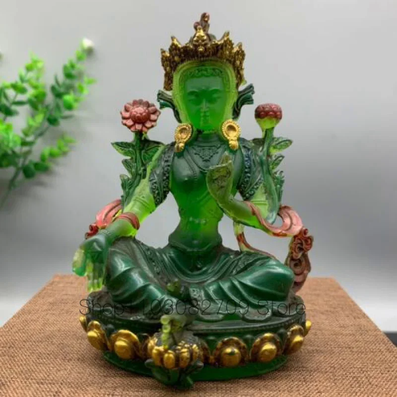 

4.7 Inch Exquisite Color Glaze Carved Green Tara Bodhisattva/Buddha Statue