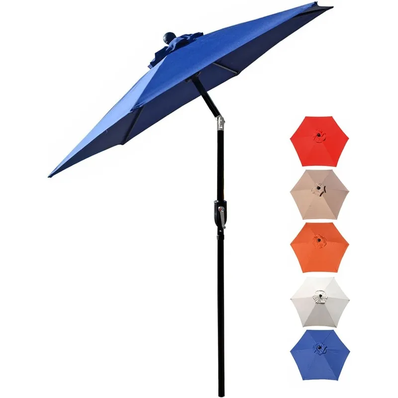 

6.5 ft. Patio Umbrella Outdoor Table Umbrella with 6 Sturdy Ribs, Hand Crank and Upgraded Push Button Tilt