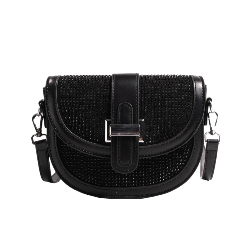

Classic Women's Bag Trend Fashion PU Leather Diamond Insert Shoulder Crossbody Bags Ladies Simple Casual Flap Hot New Saddle Bag